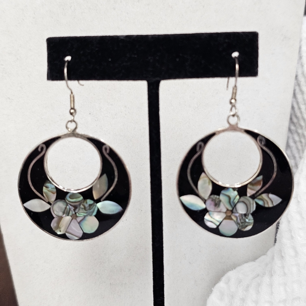 Alpaca Mexico Silver Abalone Vintage Drop Earrings